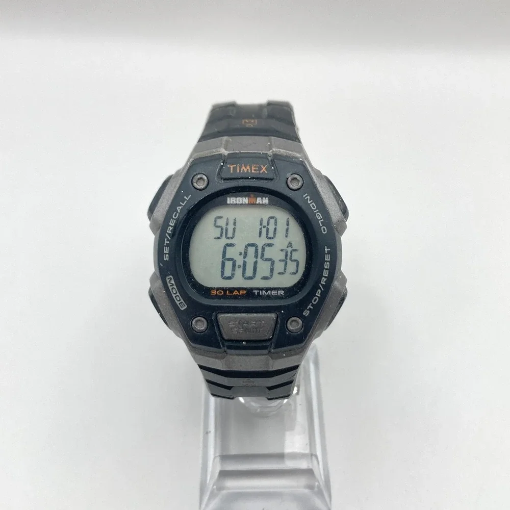 Timex Ironman Men's Watch Digital Gray Black Indiglo 30 Lap Chrono New Battery